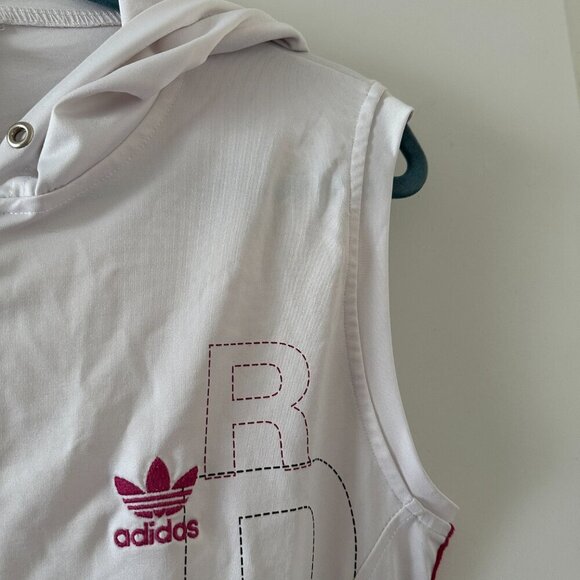 Adidas Collab White Zip-Up Hooded Vest Colorful 3 Stripes Women's Size XL Sporty - Picture 5 of 16